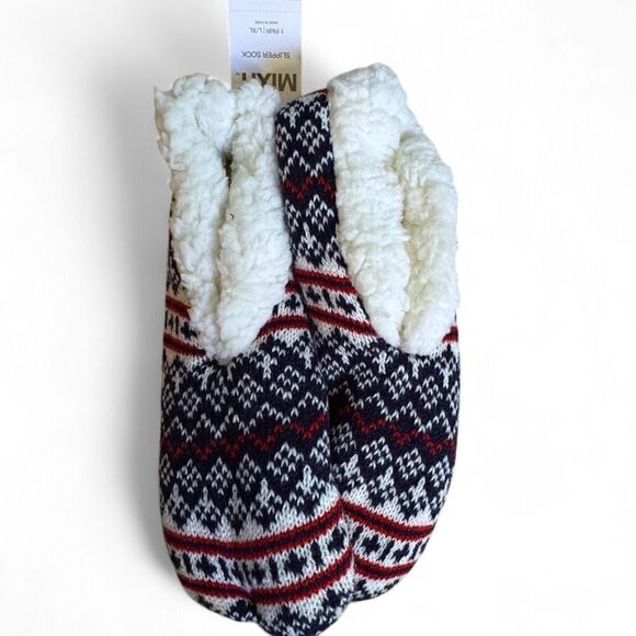 NWT Mixit Women’s 1-Pair Sherpa Slipper Socks (L/XL) Sweater Blue Fair Isle, Was - Picture 2 of 7